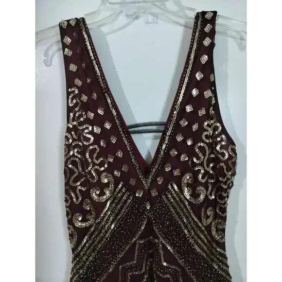 3792) Babeyond 1920 Flapper V neck Sequins Fringe Dress Large - Picture 5 of 9